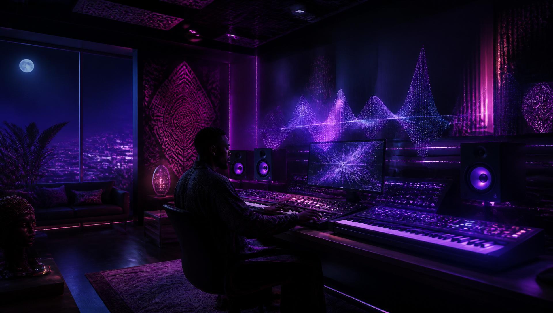 AI music producer in a violet studio